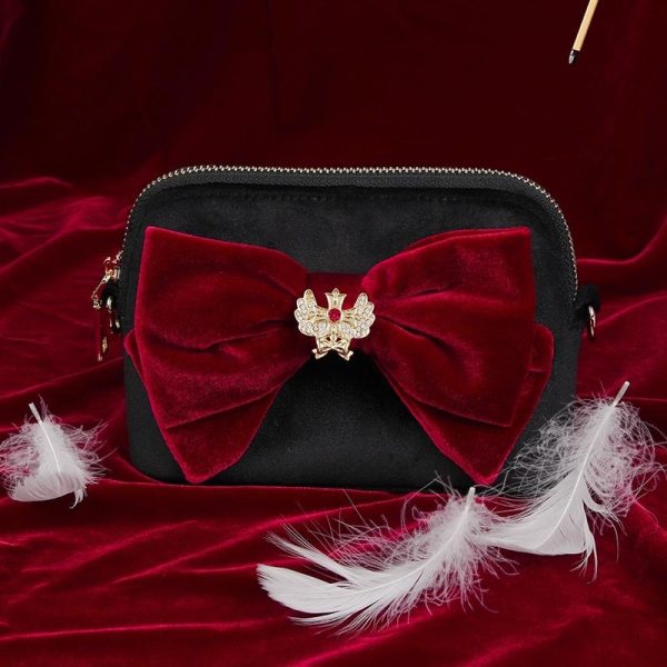 Saint Tail x Clue - Saint Velvet Ribbon Black Pouch + Ribbon Brooch Set Sale - Image 2